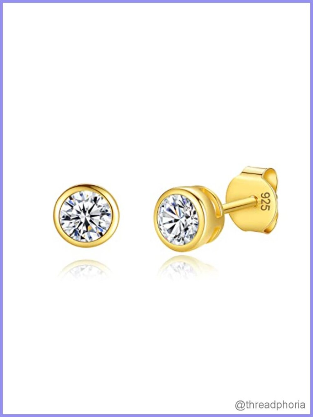 14K Gold Plated Sterling Silver Cubic Zirconia Bezel Stud Earrings 2-4mm
